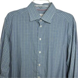 Eton Contemporary Fit Micro Check Button Dress Shirt Sz 44 Neck 17.5 Blue Green